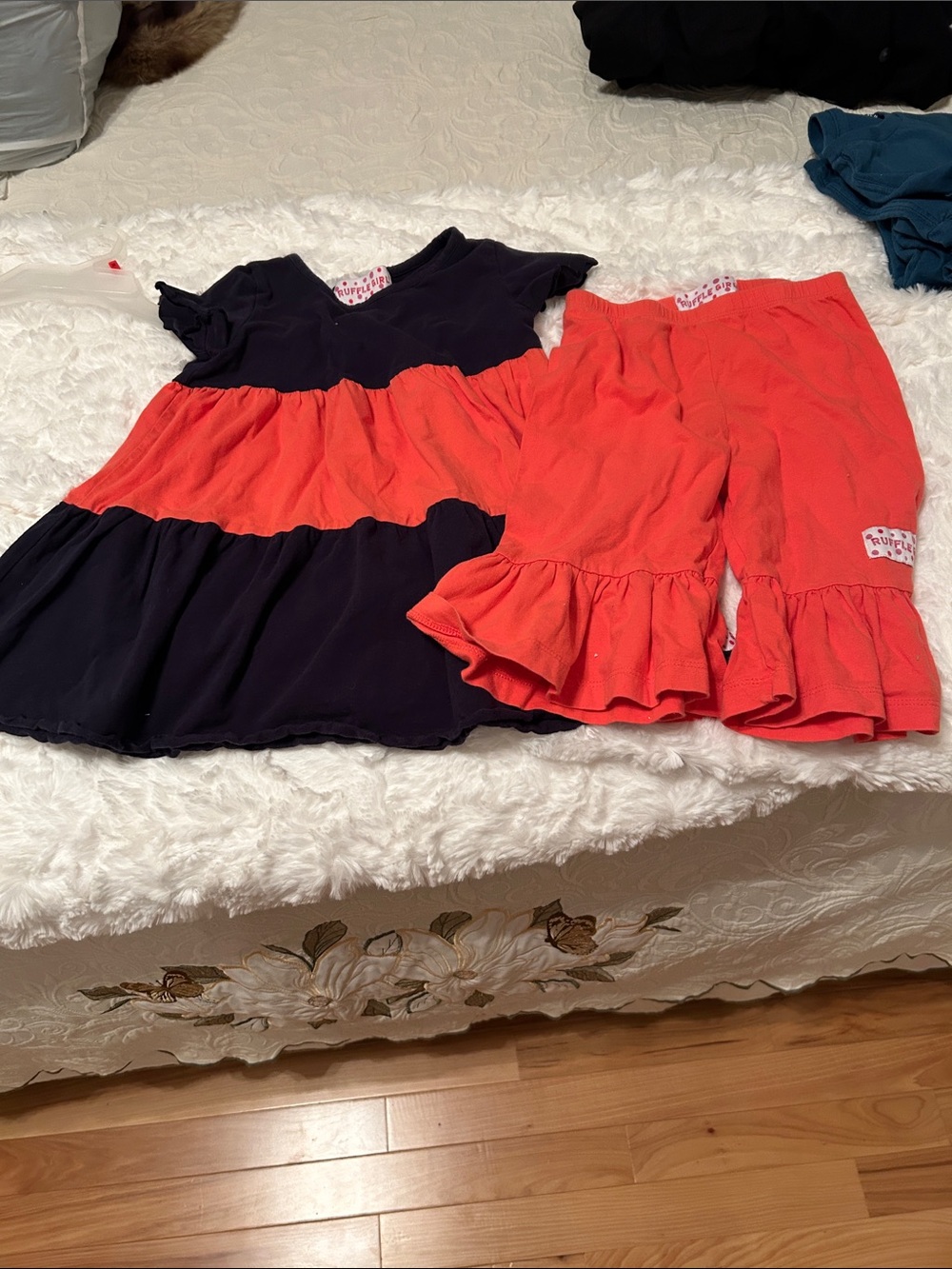 Girls Navy and Coral Ruffle Two-Piece Set by Ruffle Girl
